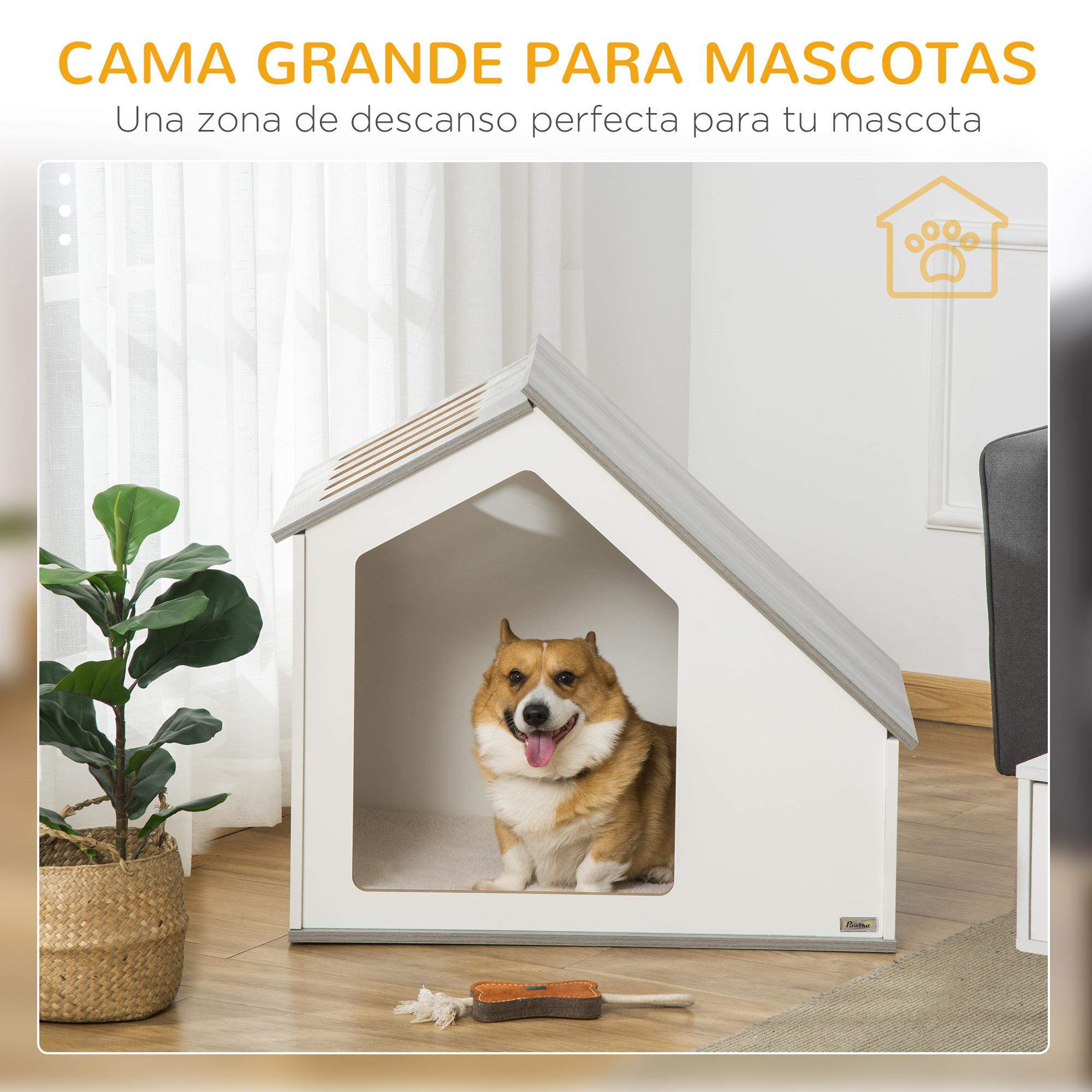 Casa de Madera para Perros Interior con Cojín Lavable 84,5x54,5x75 cm Blanco