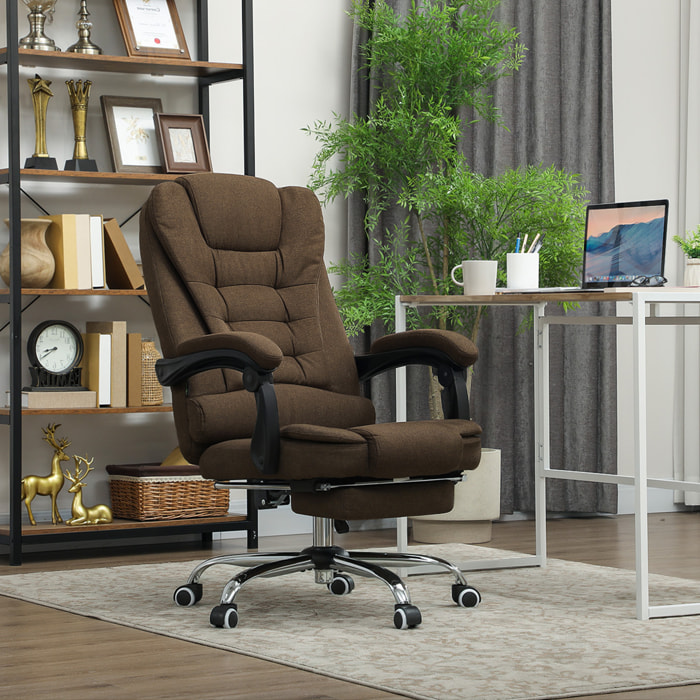 Fauteuil de bureau manager grand confort repose-pied dossier inclinable accoudoirs rembourrés lin beige