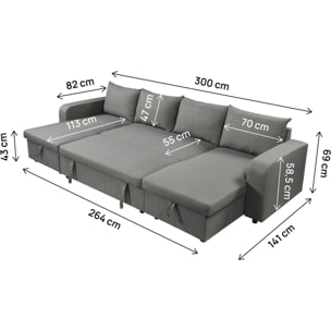 Canapé d'angle panoramique convertible en tissu "Victor" - 4 places - Gris