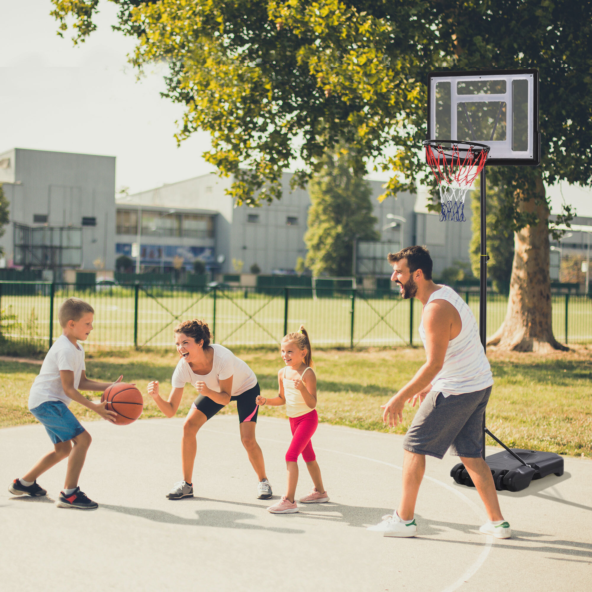 Panier de basketball sur pied - H. réglable 203-258 cm - roulettes, base de lestage - noir