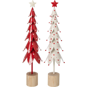 J-Line arbres avec étoiles - fer - blanc/rouge Noël - large - assortiment de 2