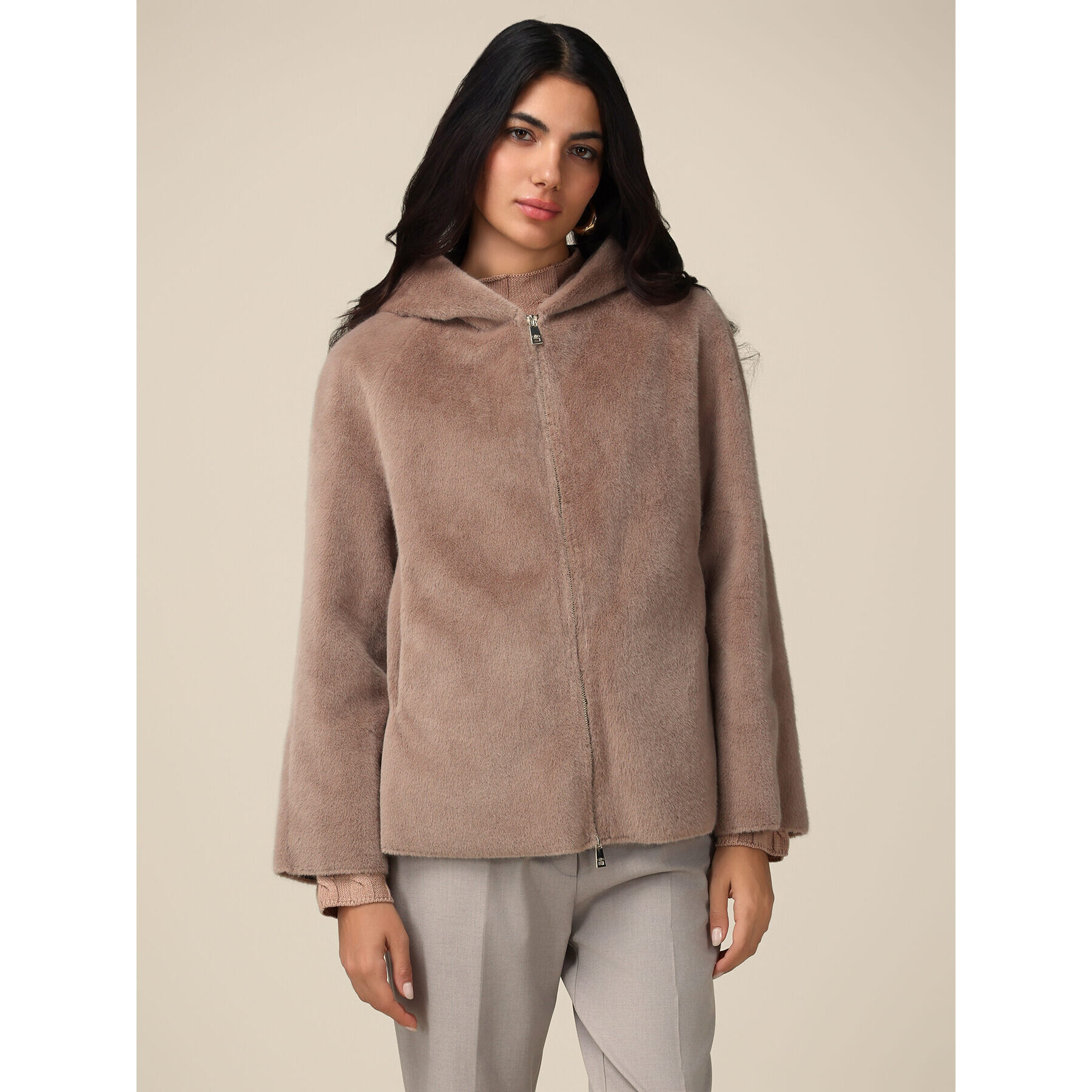 Oltre - Teddy jacket with hood - Beige