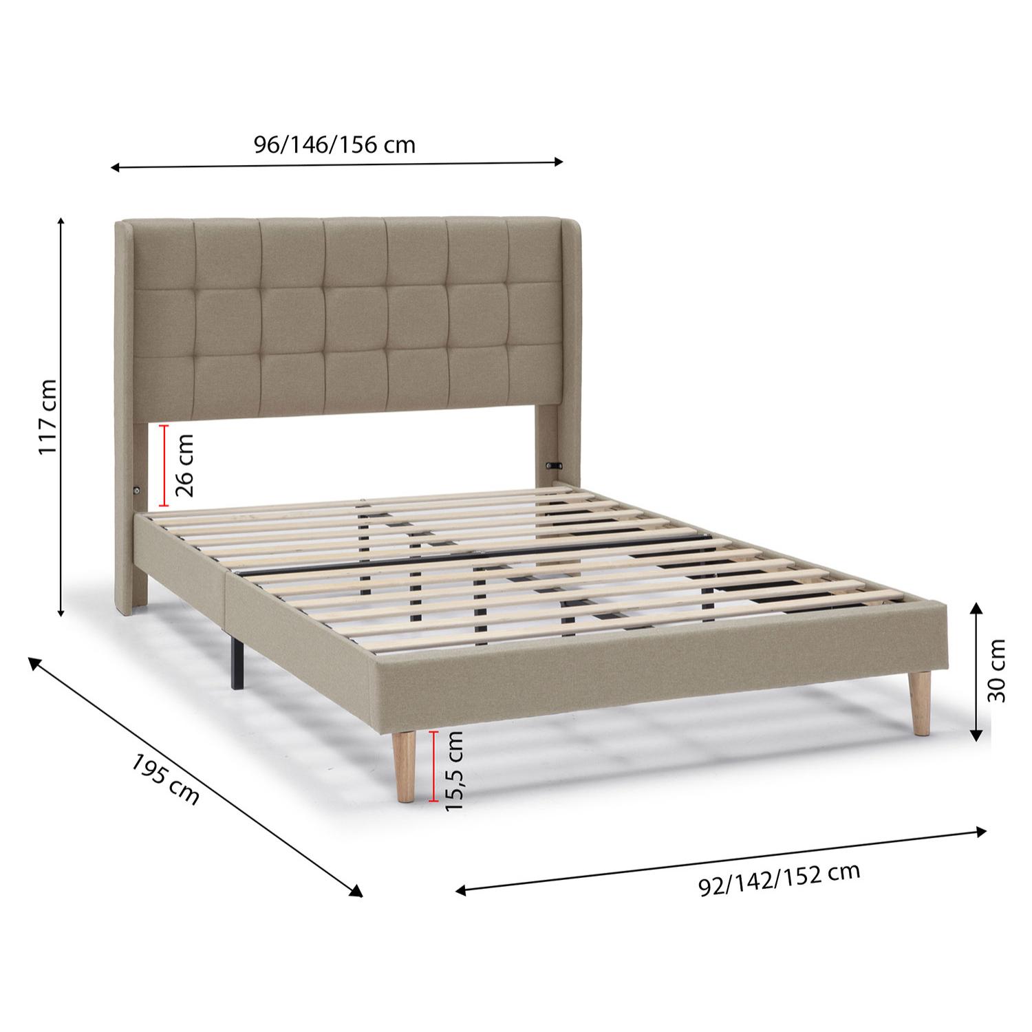 Estructura de Cama tapizada Esther de 30 cm, 90/135-140/150x190 cm, Beige