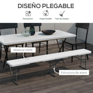 Banco de Jardín Plegable Banco Exterior de 3 Plazas con Marco de Acero Carga 360 kg para Patio Terraza Balcón Camping 183x28x43 cm Blanco