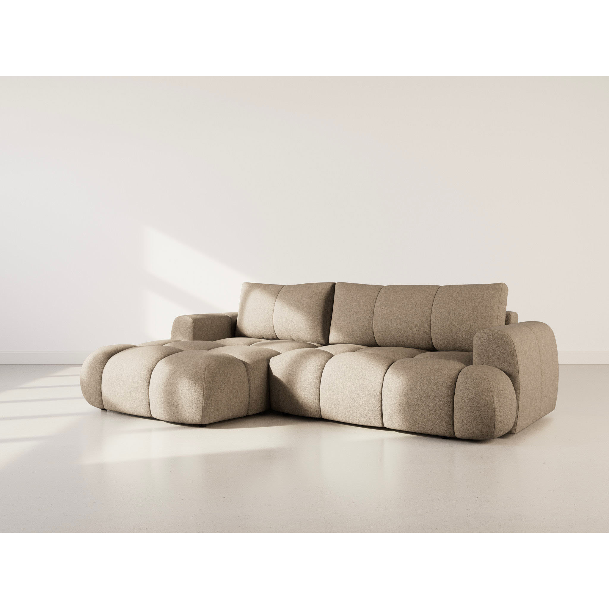 Yulin - Canapé d'angle gauche 4 places convertible avec coffre en tissu bouclette - Marron