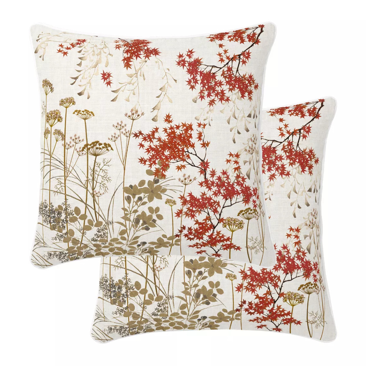 Lot h.couette +taies percale de coton imprimé beige orange Erables automne