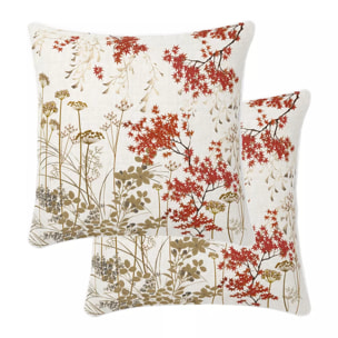 Lot h.couette +taies percale de coton imprimé beige orange Erables automne