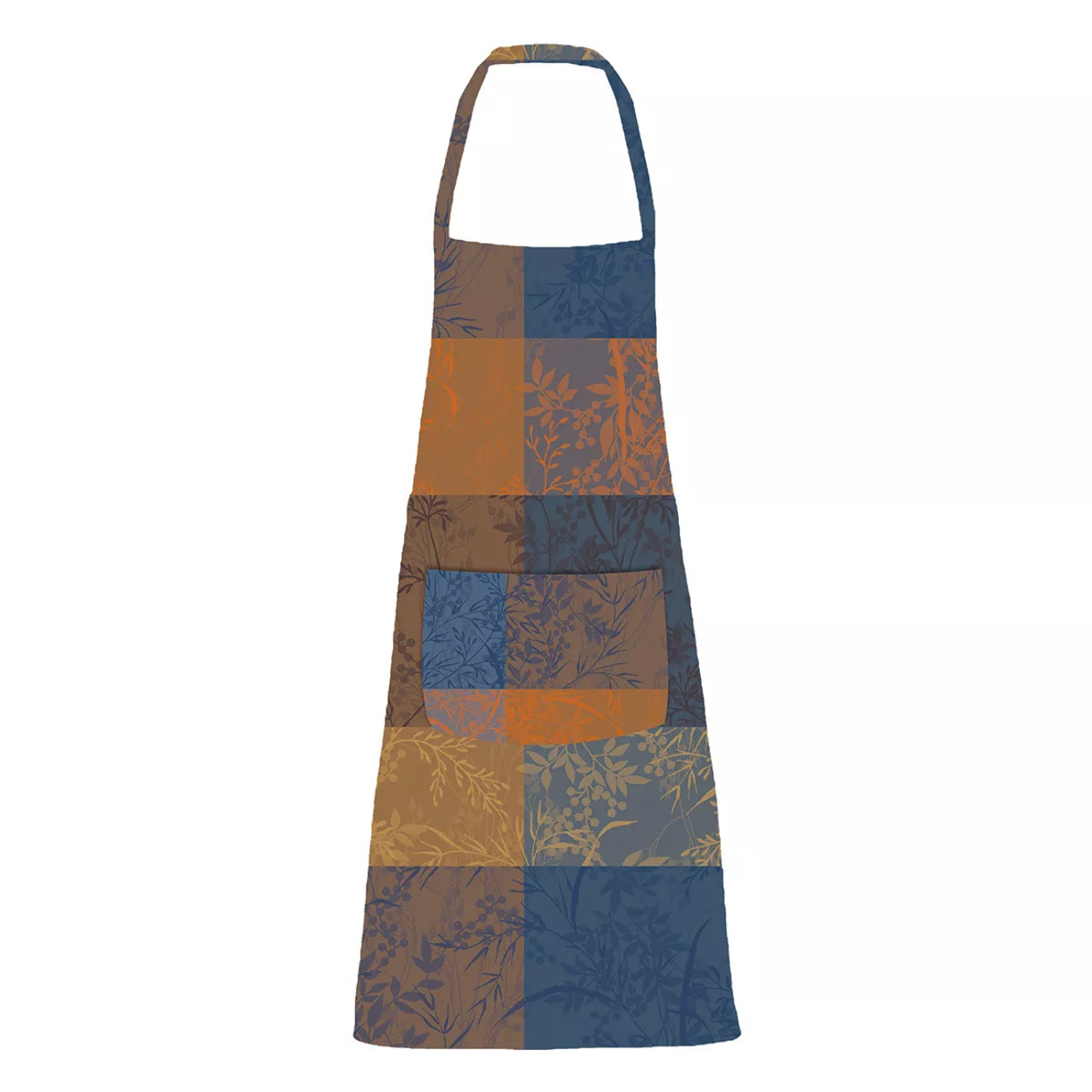 Tablier pur coton enduit 220 g/m² motif jacquard bleu brun Mille branchages crepuscule
