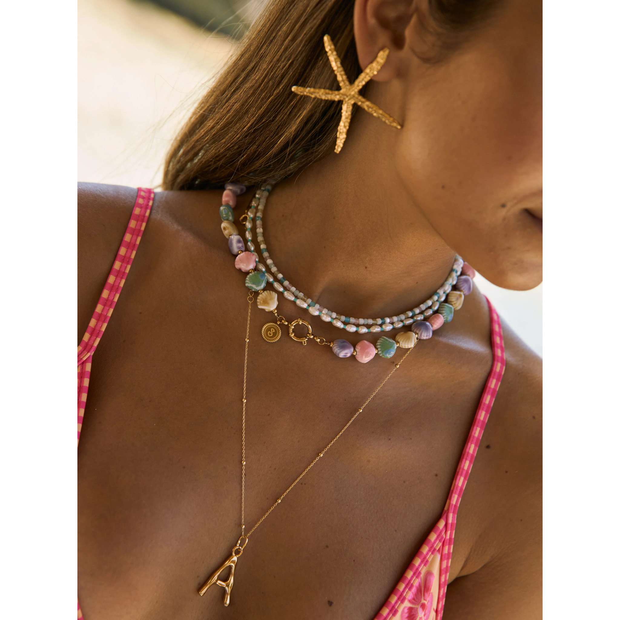 Collar Pompeya Turquesa Acero Baño Oro