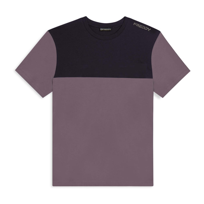T-shirt colour block con stampa sulla spalla