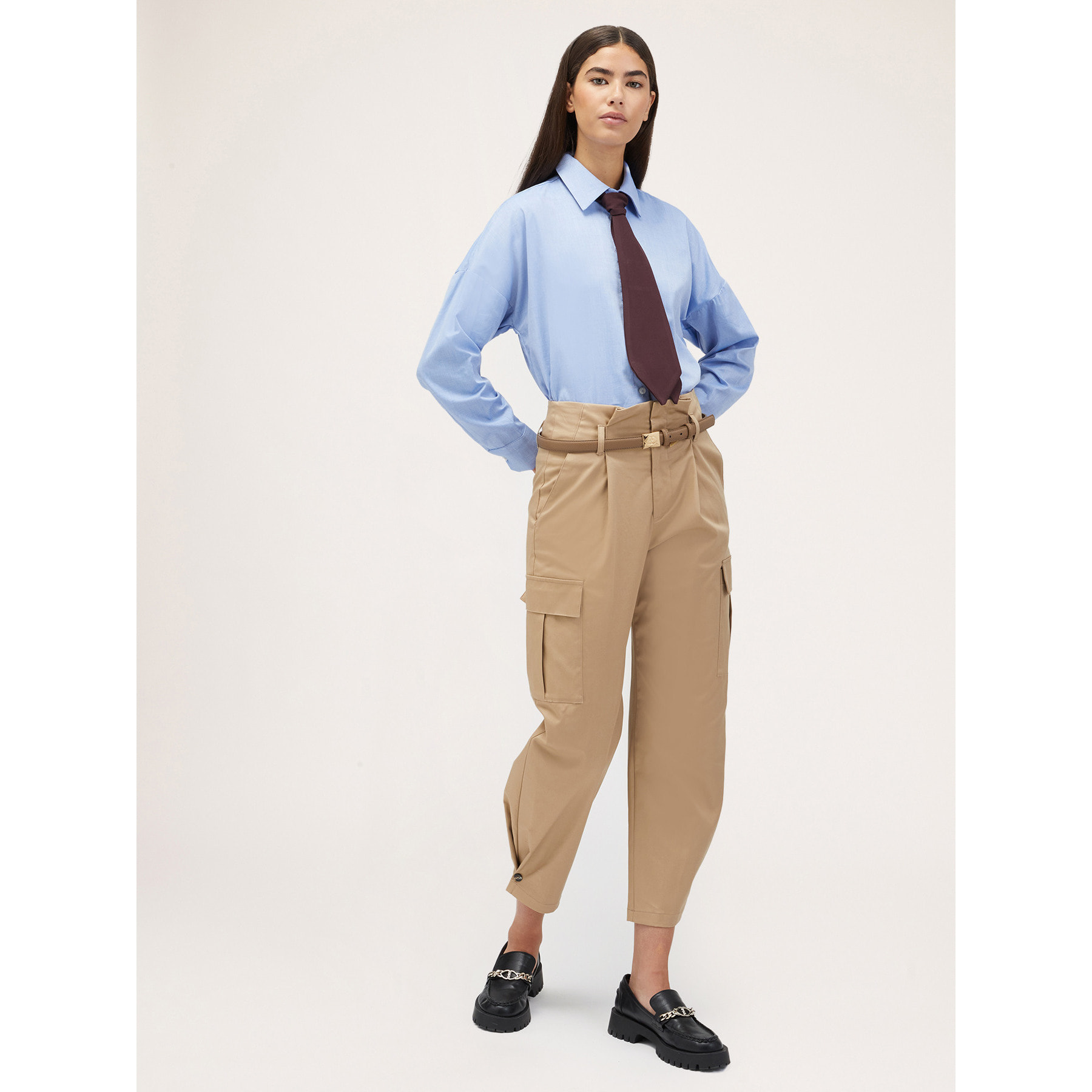 Motivi - Pantalón cargo con pliegues - Beige