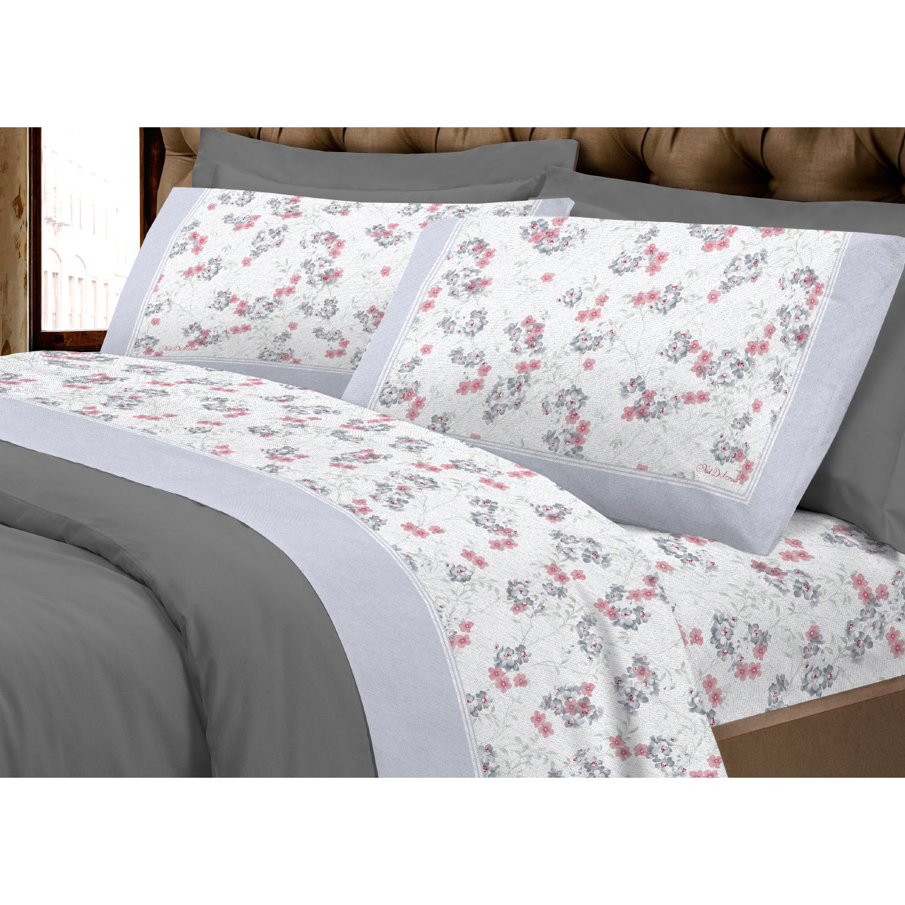 Completo Lenzuola In Calda Flanella Made In Italy Linea Europa Petra Grigio