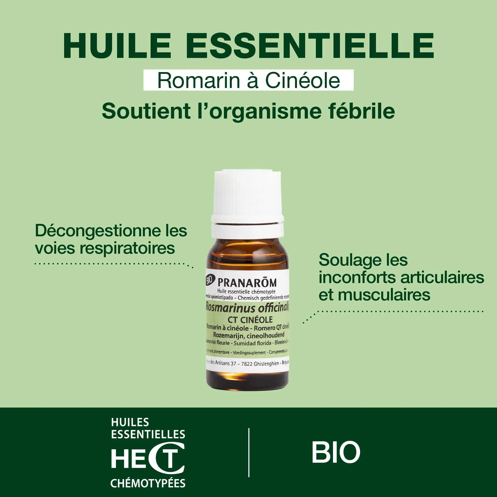 Pranarom - Huile Essentielle de Romarin à cinéole - Bio - 10 ml