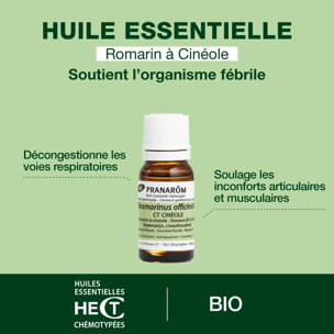 Pranarom - Huile Essentielle de Romarin à cinéole - Bio - 10 ml