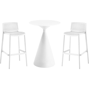 Table et chaises hautes de jardin bistrot empilables "Néora" - 2 places - Blanc