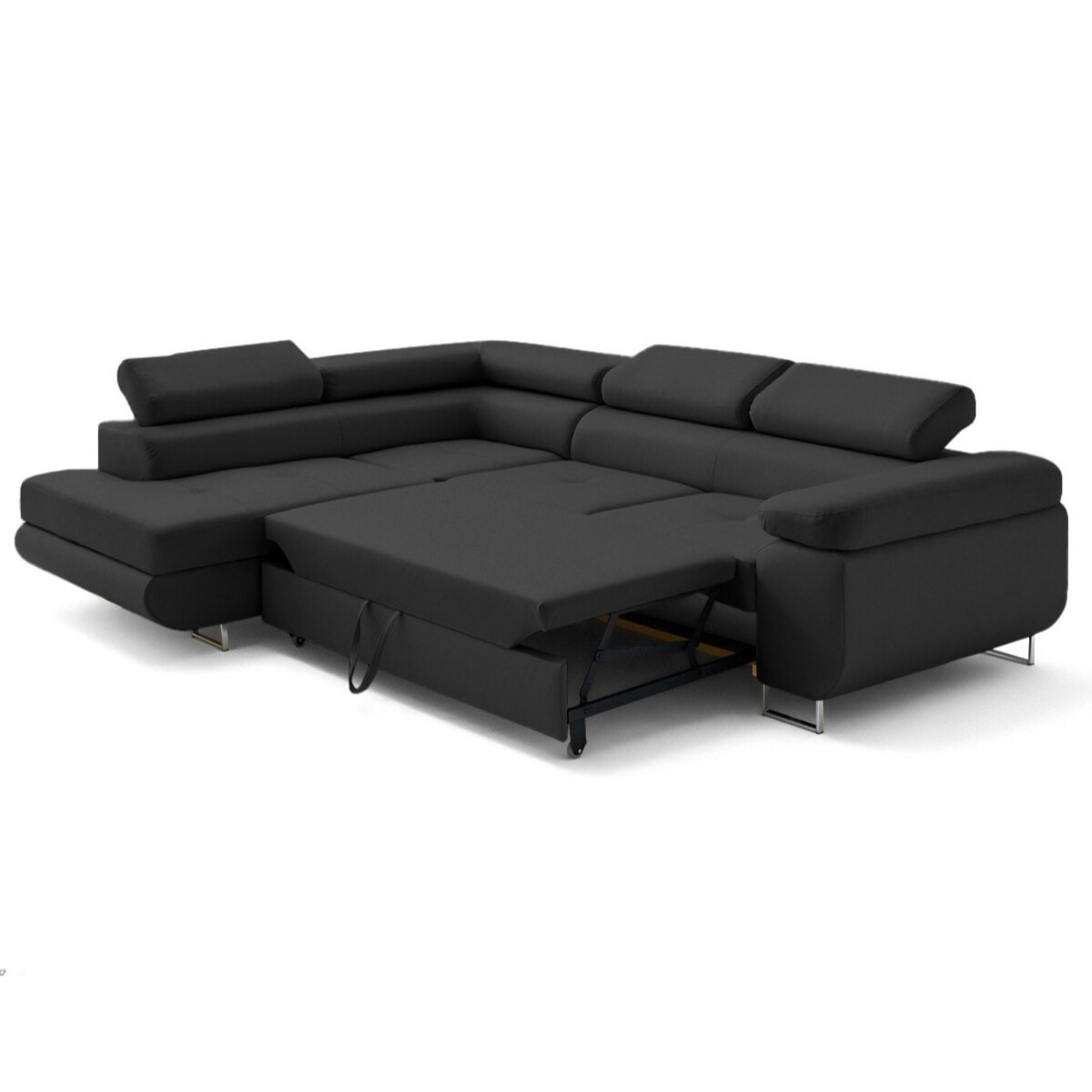 Zaria - canapé d'angle gauche 5 places convertible avec coffre et têtières en simili - Gris Anthracite