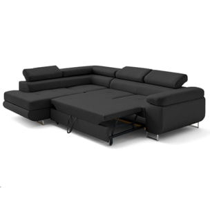 Zaria - canapé d'angle gauche 5 places convertible avec coffre et têtières en simili - Gris Anthracite