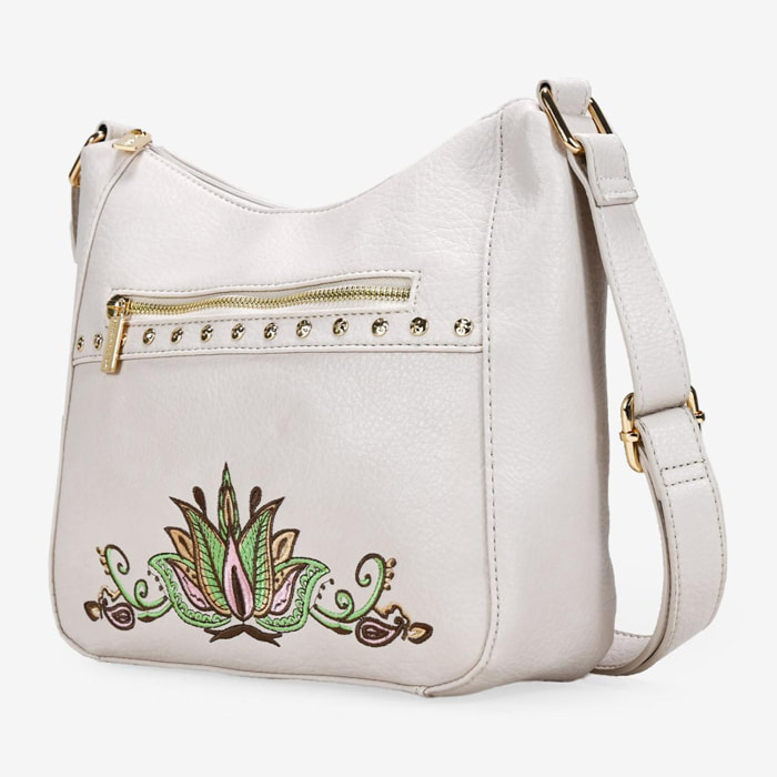 Bolso bandolera beige con bordado