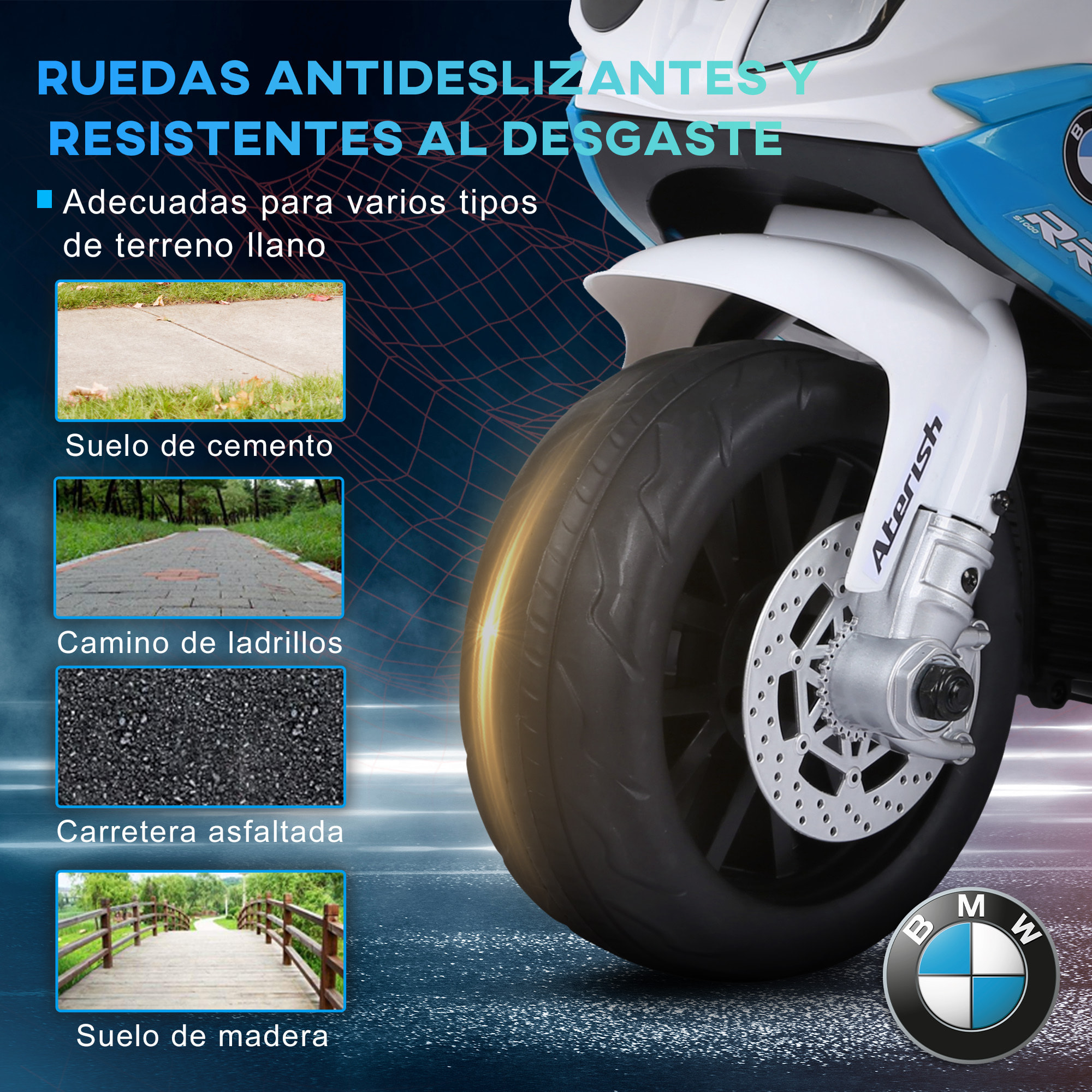 Moto Eléctrica para Niños de 18-36 Meses con Licencia BMW S1000RR Motocicleta de Batería 6V Moto Infantil con Música Carga 20 kg Azul