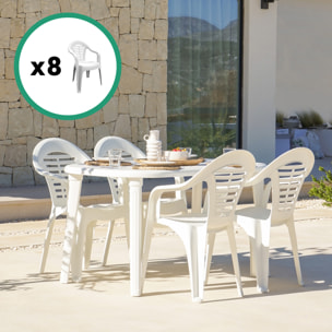 Table extensible 170x90x73cm blanche + 8 chaises SAY