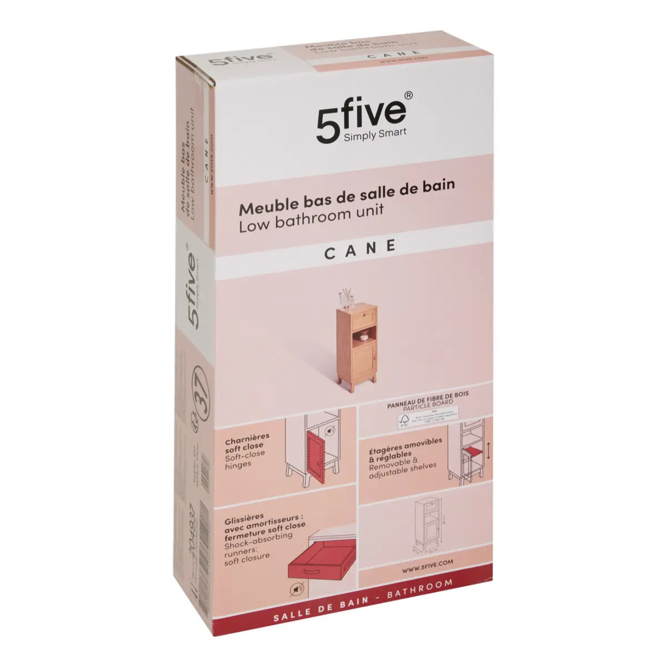 Meuble bas 1 porte 1 niveau Cane marron