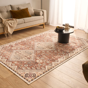 OTTOMAN - Tapis à poils courts doux à motif berbère beige