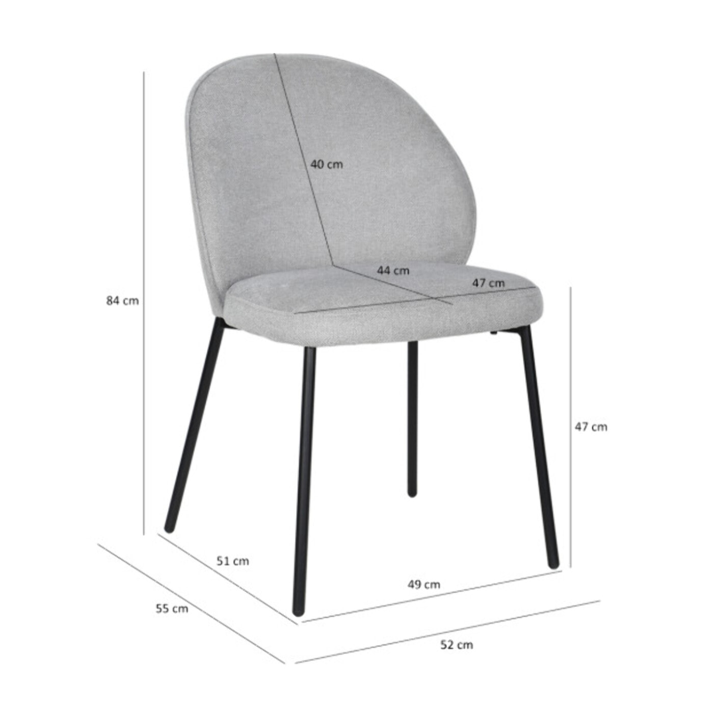Chaise épurée en tissu avec pieds fins en métal - MARTHA