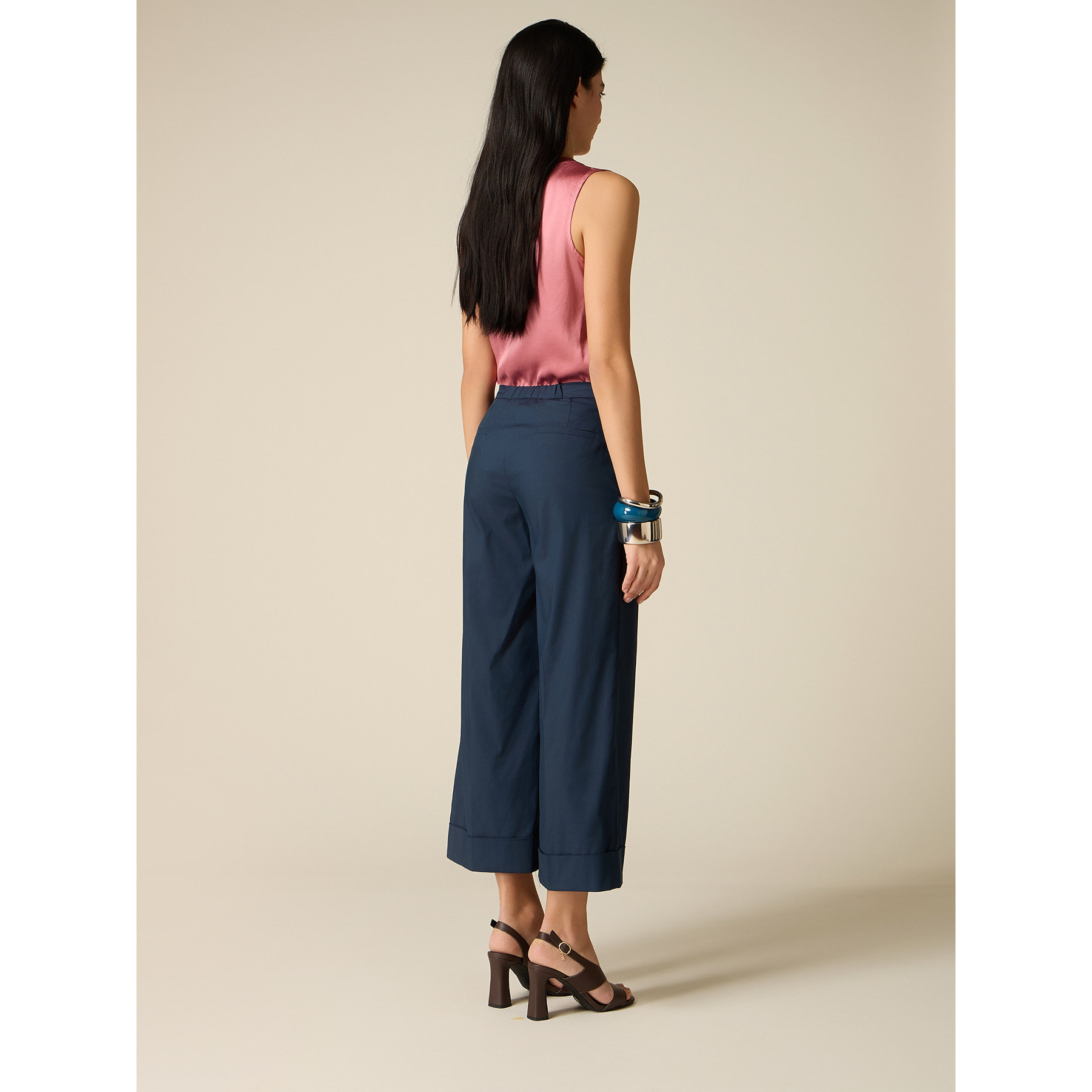 Oltre - Pantaloni cropped misto cotone - Blu