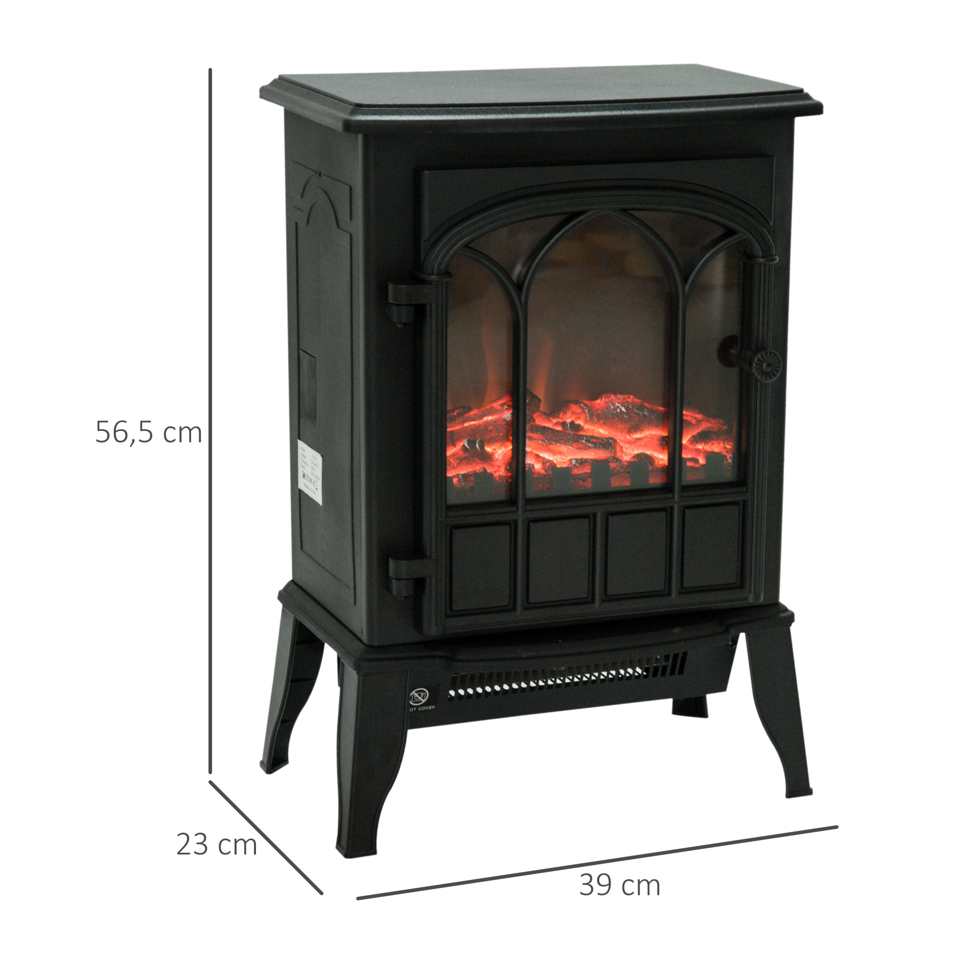 Cheminée électrique poêle style rétro 1000-2000 W simulation flammes LED porte noir