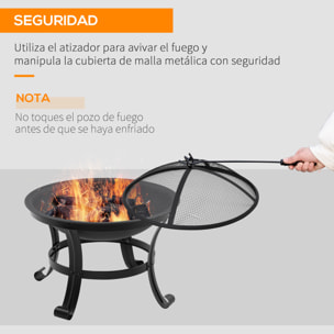 Brasero Exterior para Jardín Pozo de Fuego de Acero con Protector de Chispas y Atizador para Hogueras en Terraza Camping Ø55x50 cm Negro