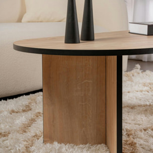 Table basse ovale effet bois & fini noir - pieds en V MARFA