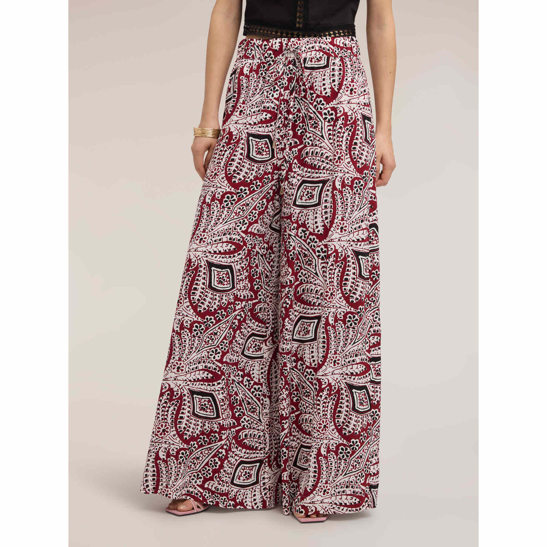 Motivi - Pantalones palazzo con estampado - Burgundy