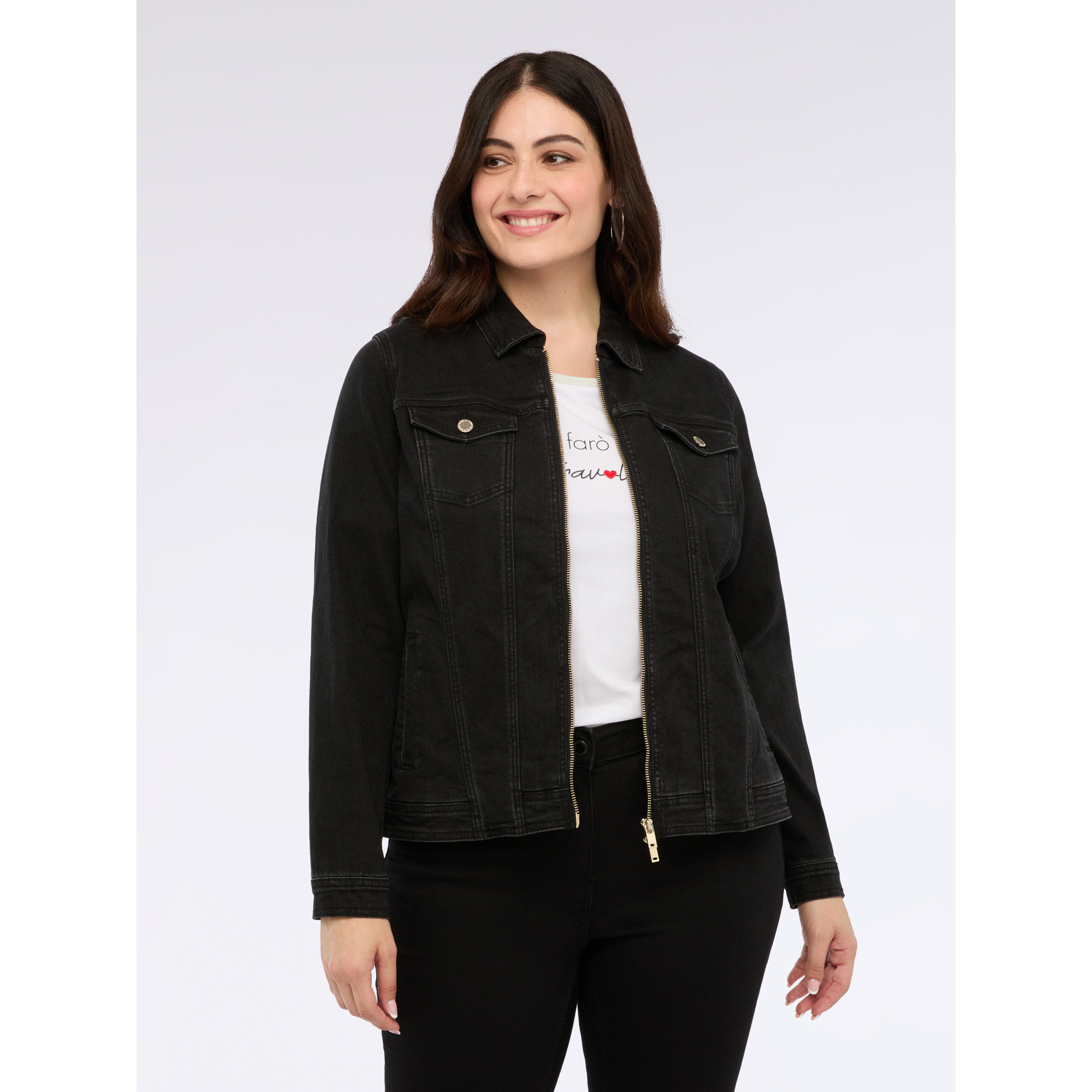 Fiorella Rubino - Chaqueta vaquera con cremallera y bolsillos - Negro