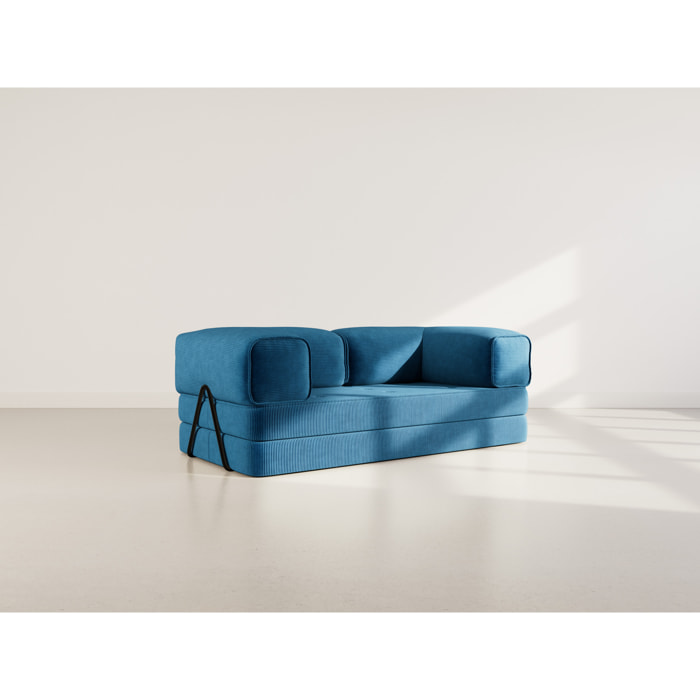 Poppy - canapé 3 places convertible en velours côtelé - Bleu