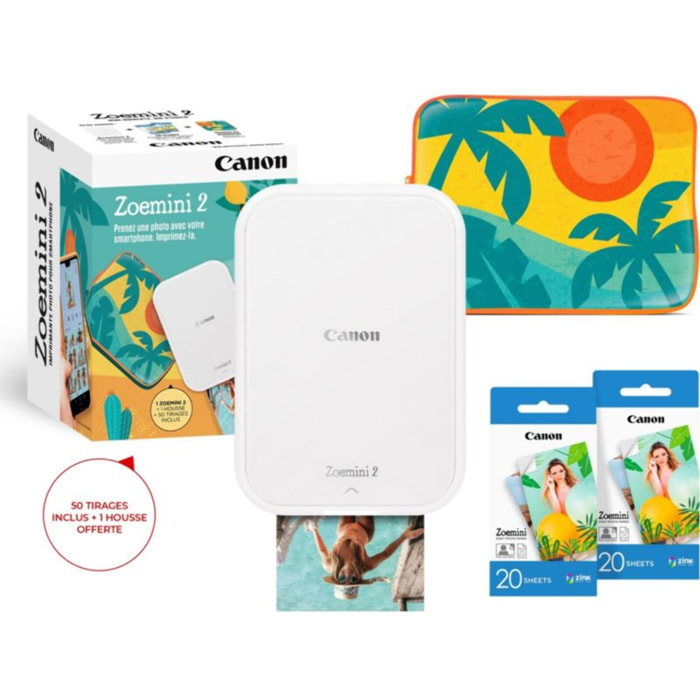 Imprimante photo portable CANON Kit Zoemini 2 Blanche + 50 f + Housse