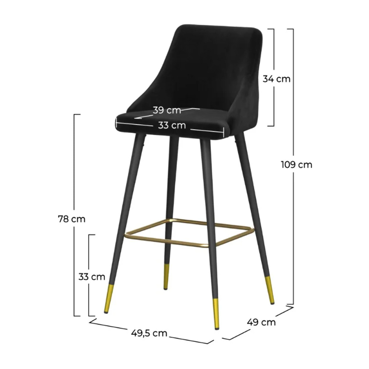 Lot de 2 chaises de bar 77.5 cm en velours noir - Aristote