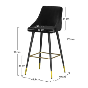 Lot de 2 chaises de bar 77.5 cm en velours noir - Aristote