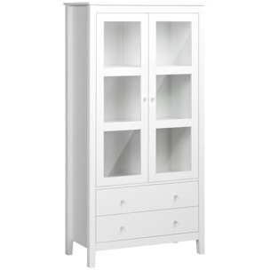 Vitrina de Salón Aparador de Cocina con 2 Puertas de Vidrio Templado 3 Estantes 2 Cajones y Bisagras de Cierre Suave para Comedor Oficina 80x40x160 cm Blanco