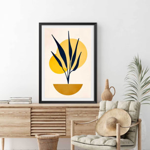 Affiche dessin ""plante cubique"" Affiche + cadre en bois - Noir