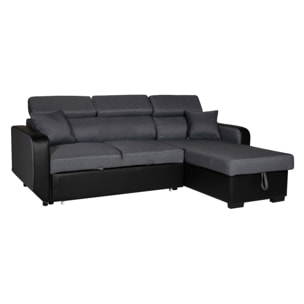 Canapé d'angle convertible WARREN 3 places gris chiné et noir