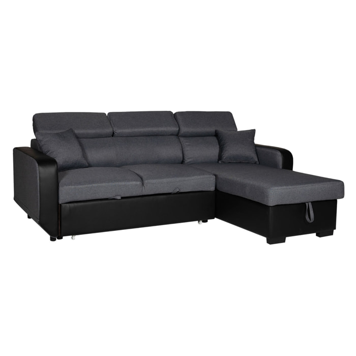 Canapé d'angle convertible WARREN 3 places gris chiné et noir