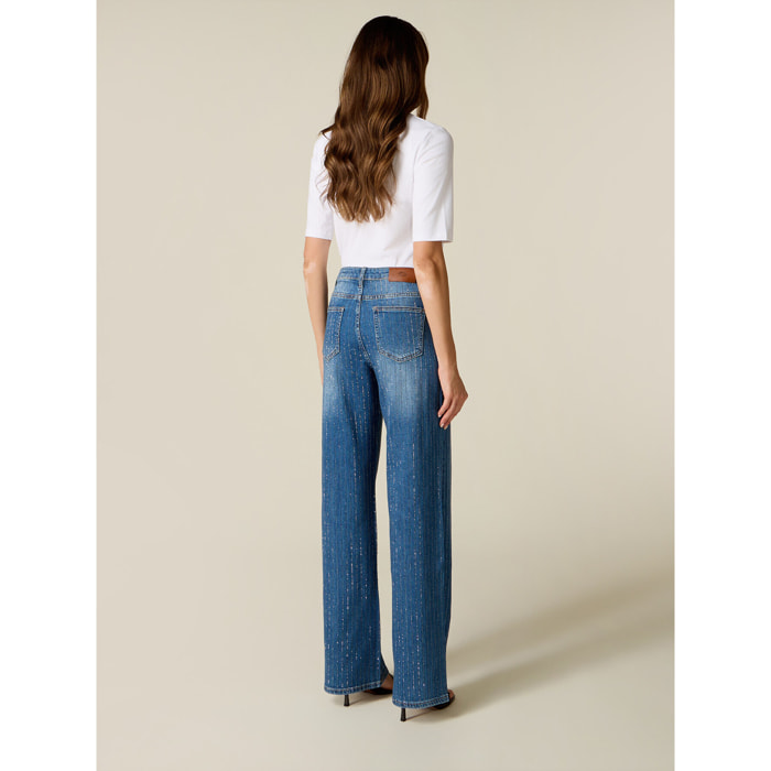 Oltre - Jeans palazzo con micro cristalli - Blu