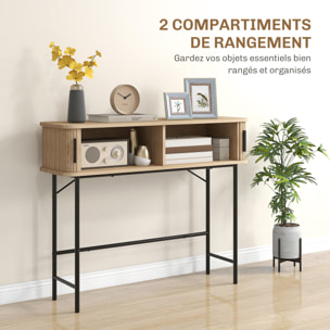 Console 2 portes coulissantes design naturel piètement acier noir effet bois clair