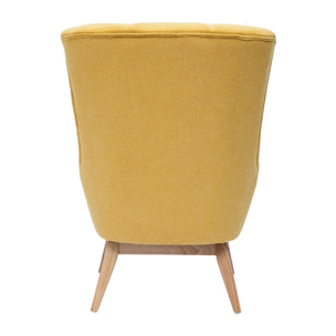 Fauteuil scandinave en tissu effet velours texturé jaune moutarde et bois clair BRODY