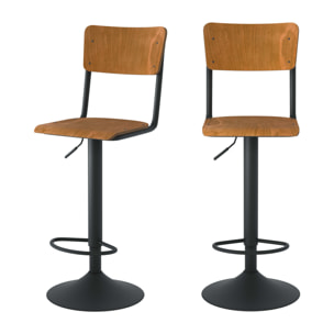 Lot de 2 chaises de bar réglables 60/80 cm en bois foncé - Clem