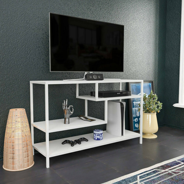 Mobile porta TV Dplizzar, Credenza da soggiorno, Armadio basso per TV, Base parete attrezzata, 120x39h75 cm, Bianco