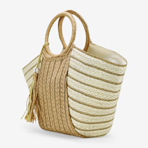 Bolso de mano rafia tostada con colgante