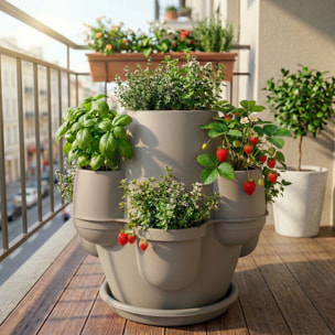 Oasi - Fioriera Da Giardino 80x80x80 Cm Con 6 Tasche Perimetrali E Sottovaso Cappuccino