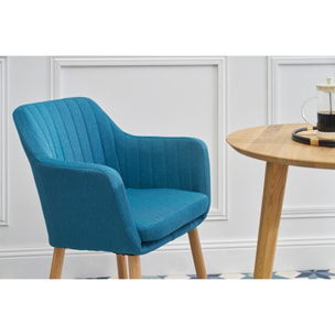 Chaise scandinave en tissu bleu canard et bois clair ALEYNA