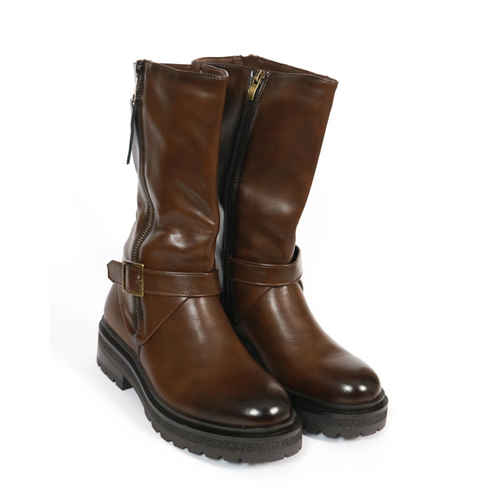 BIKER RISVOLTATO ZIP CHOCOLA' MARRONE